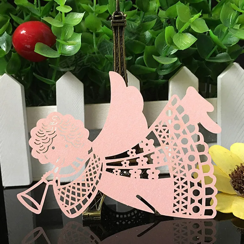 10 Colos 50pcs Angel Shaped Laser Cut Table Mark Wine Glass Name Place Cards Wedding Birthday Baby Shower Party Favor Supplies (3)