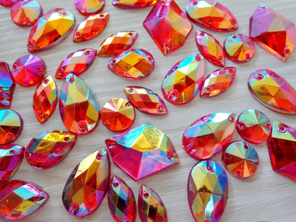 

300pcs mixed loading shape size sew on rhinestones Red AB colour Acrylic Crystal loose Beads hand sewing strass for dress