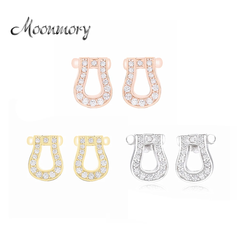 Moonmory, 925 пробы, серебряные серьги-петли, белое золото, полностью гофрированные серьги с прозрачным цирконием CZ для женщин, вечерние серьги