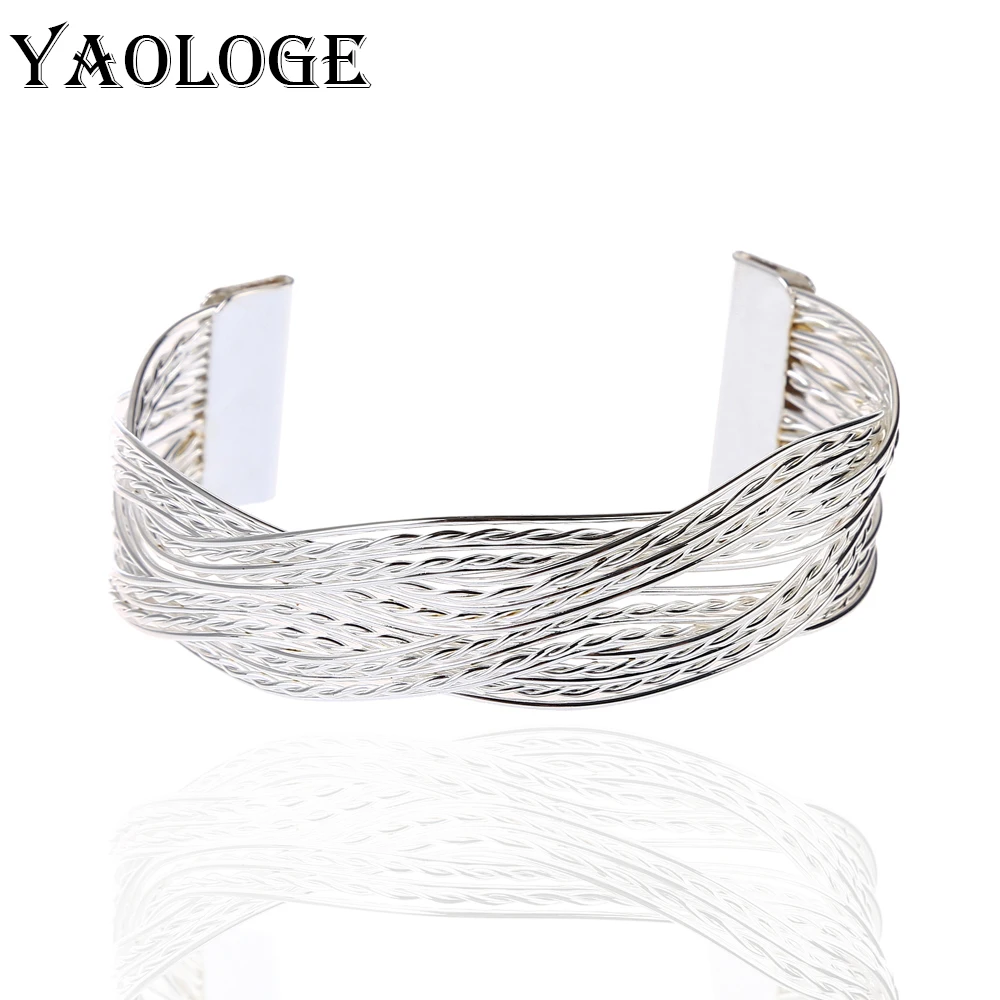 

YAOLOGE Simple Twist Cross Bracelet Fashion Metal Bracelet Gold Silver Two color optional Engagement Party Jewelry For Women New