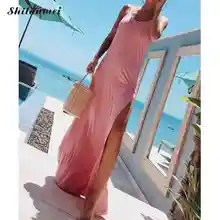 Женское летнее платье пикантное длинное пляжное с открытой спиной