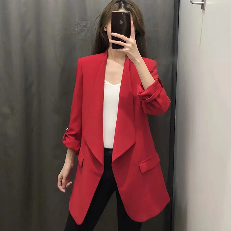 

Spring Women Open Stitch Jacket Solid Coat Retro Casual Women Slim Cufflinks Jacket Female Windbreaker Pocket Outwear