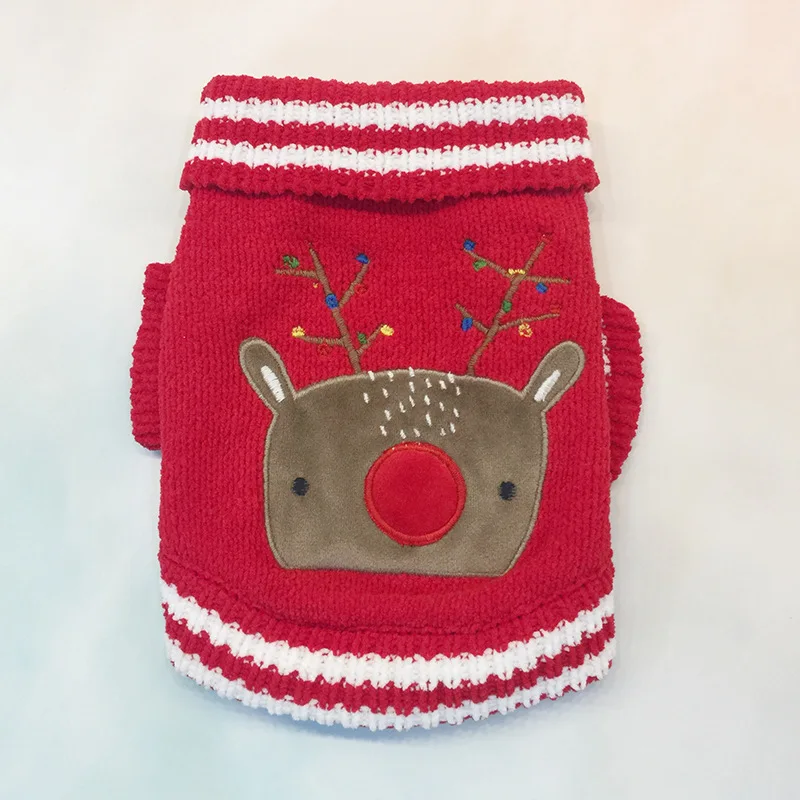 Pet Dog Pullover Clothes Xmas Sweater With Deer Winter Clothing Cotton Warm Thickening Product Teddy Coat Jacket Puppy Chihuahua - Цвет: Red