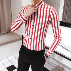 Английский джентльмен Колготки рубашка, мода вертикальные полосы Тонкий Мужская рубашка, высококачественные деловые повседневные
