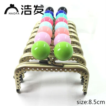 

HAOFA 8.5cm Candy Bead Metal Purse Frame Square Bright and Clean Antique Bronze Lace Coin Purse Frame Kiss Clasp Bag Purse Frame