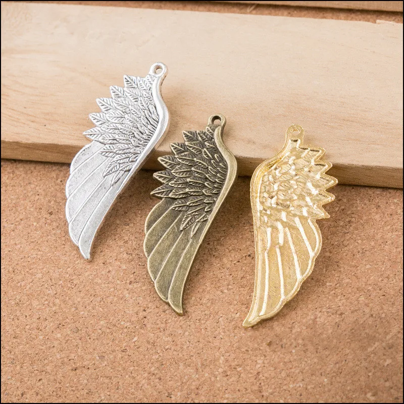Wholesale 50PCS Vintage Angel Wings Pendants Silver Gold Bronze Alloy