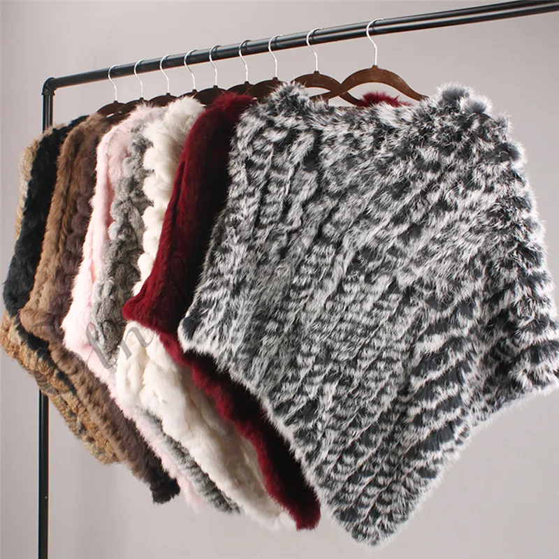 Модный меховой пуловер для женщин, вязанный натуральный кроличий мех, пончо, накидки для девушек, натуральный мех, вязанные Amic накидки, треугольные шали, куртки