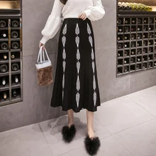 Женская плиссированная юбка средней длины, Осень-зима, Женский стиль, талия, маятник, длинная юбка, трикотажная до середины икры