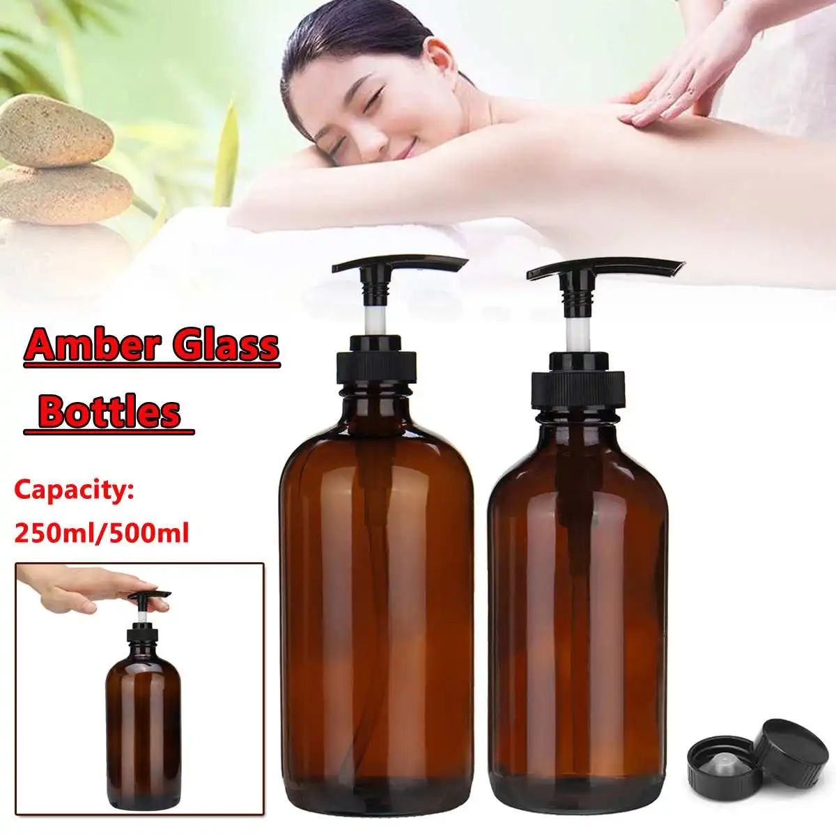 

2pcs Glass Soap Pump Bottles For Aromatherapy Essential Oil Shampoo Dispenser Lotion Liquid Foam Bottle Container Storage