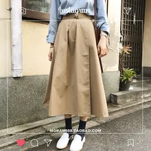 Осенняя Женская юбка с высокой талией, однотонная длинная юбка с поясом, простая Студенческая Повседневная Женская юбка, простая Vestiti Donna goning Saia