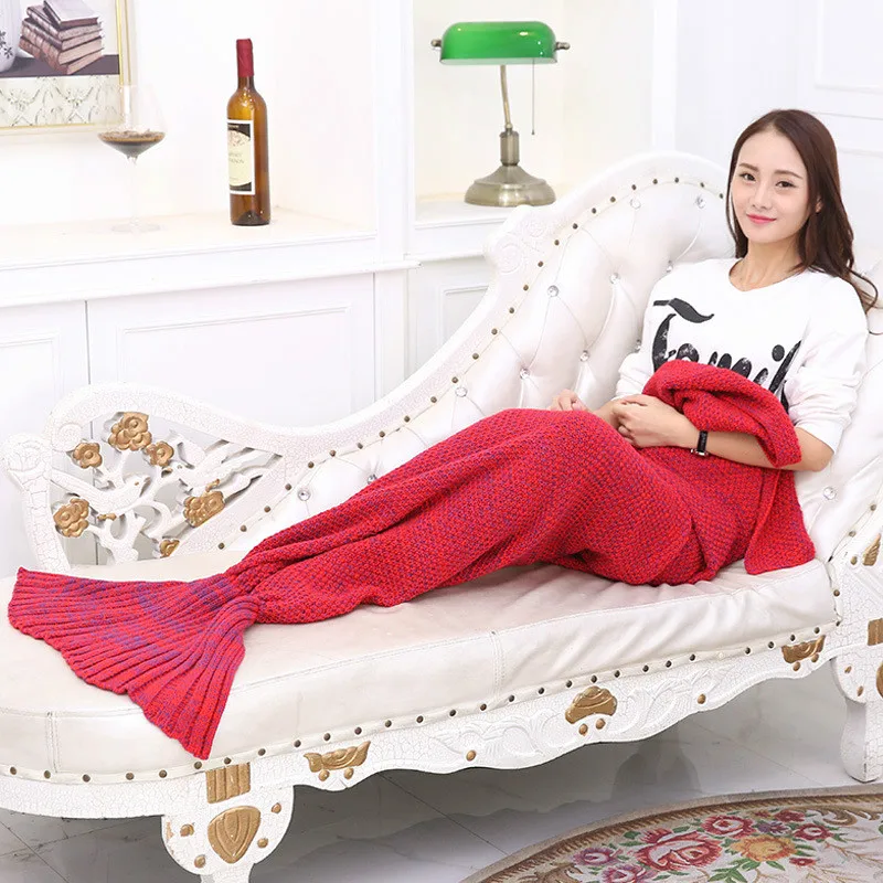 The new Cotton Knitted Mermaid Tail Blanket Adult Size 195cm*95cm Sofa or Bed Sleeping Bag air conditioning blanket | Дом и сад