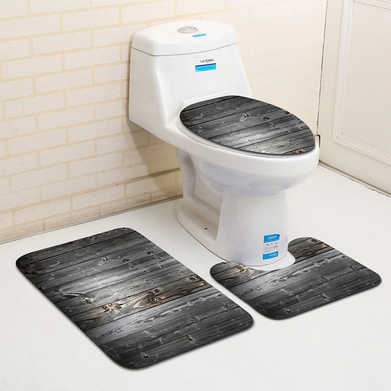 

Tree Pattern 3pcs/lot Toilet Mat in Toilet Seat Covers + Carpet Bathroom Anti Slip Bath Mat Set 3D Black Contour Rug Home Decor