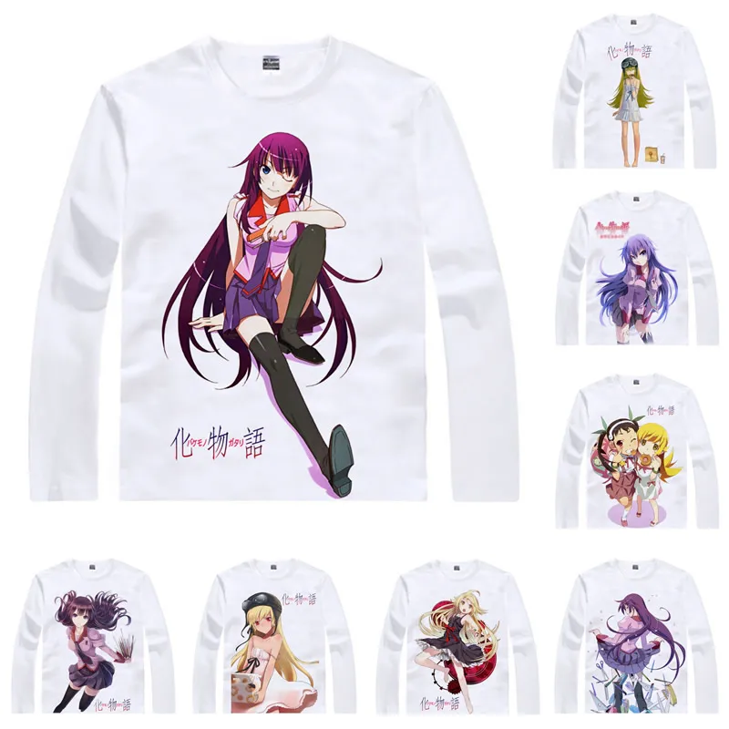 Рубашка Coolprint с аниме футболки Bakemonogatari Nisemonogatari Длинные рубашки Hitagi senjyogaхара Mayoi