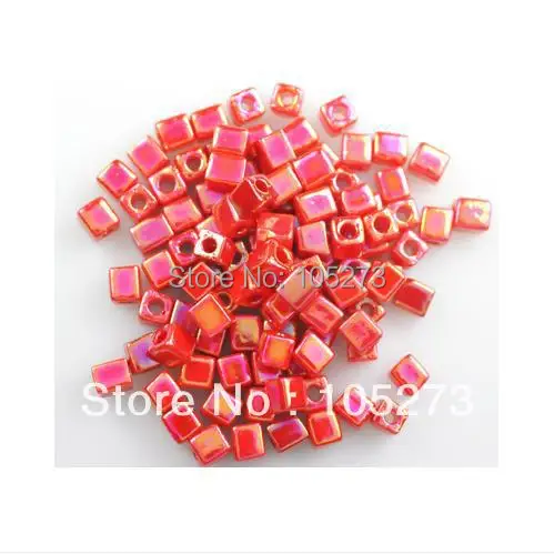 

Wholesale Loose Beads 100 Miyuki Cube Bead Opaque Painbow Red Crystal 4MM New Free Shipping