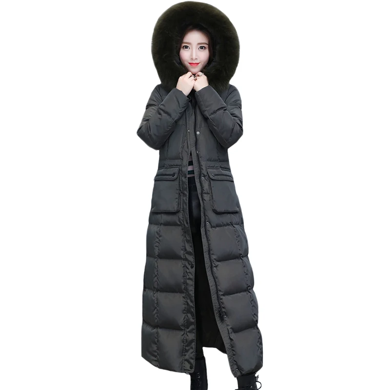 

Plus Long Winter Down Jacket Female Hooded Thickening 2018 New Real Fox Big Fur Collar Women High quality Warm Outwear ky260