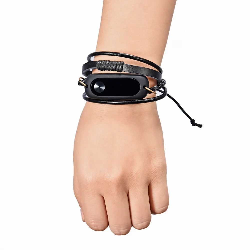 LANDFOX модный плетеный браслет простой дизайн кожаный ремешок Замена для Xiaomi Mi Band 2 умный Браслет черный