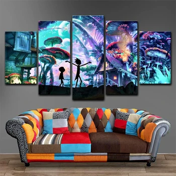 

5 Panels Canvas Painting rick and morty poster Wall Art Painting Modern Home Decor Picture FP433