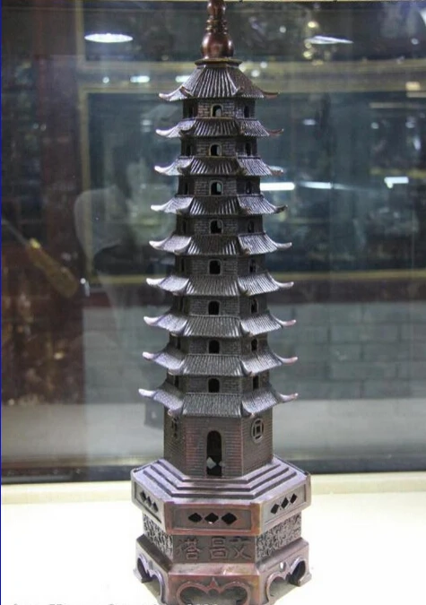 

S1170 Chinese Pure Copper Bronze Buddhist Temple Wen Chang Pagoda Tower Stupa Statue D0318