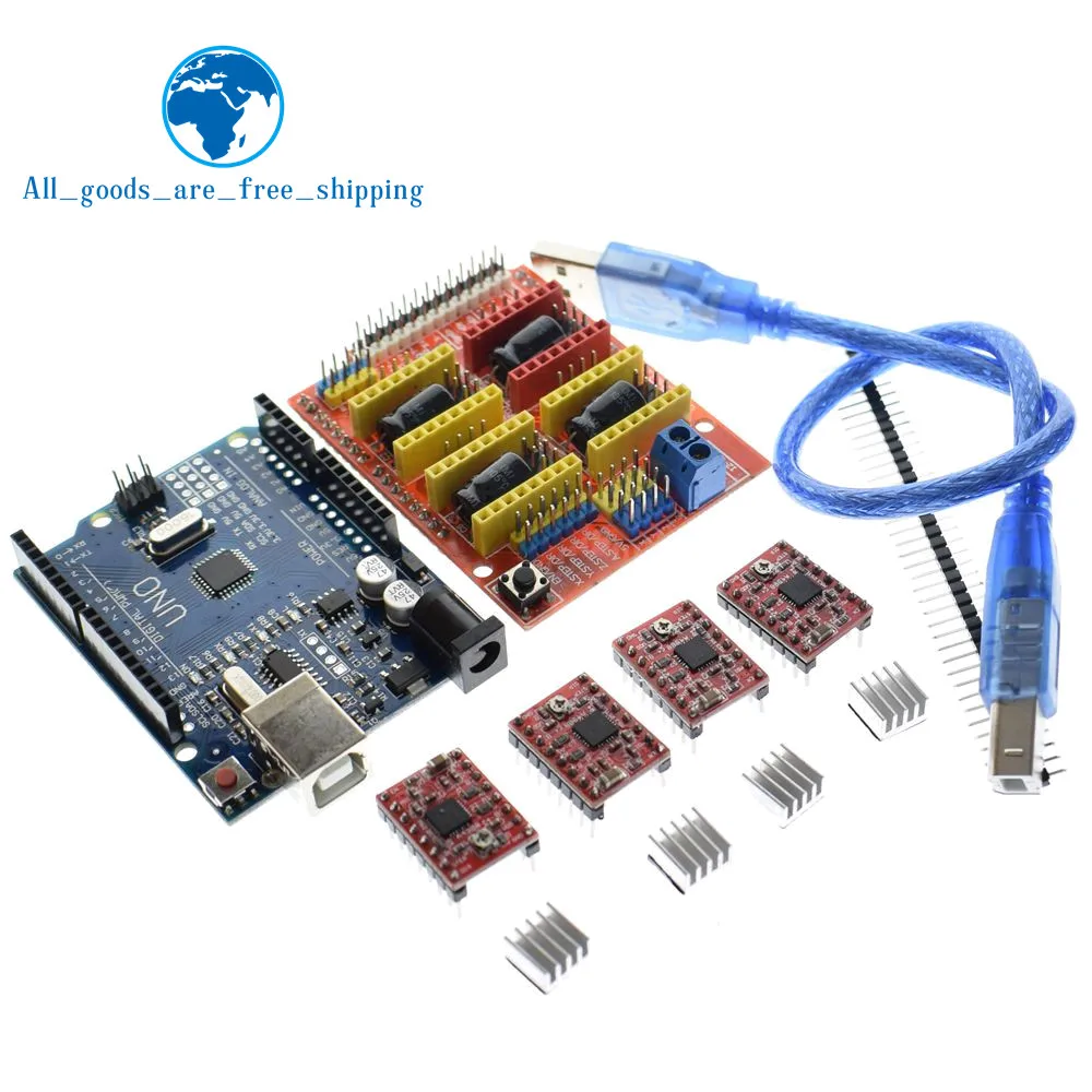 

TZT cnc shield v3 engraving machine 3D Printer+ 4pcs A4988 driver expansion board for Arduino + UNO R3 with USB cable