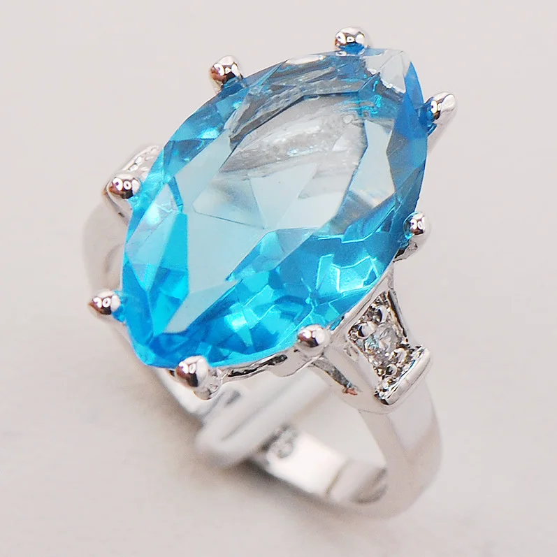Aquamarin Women 925 Sterling Silver Ring F736 Size 6 7 8 9 10 | Украшения и аксессуары