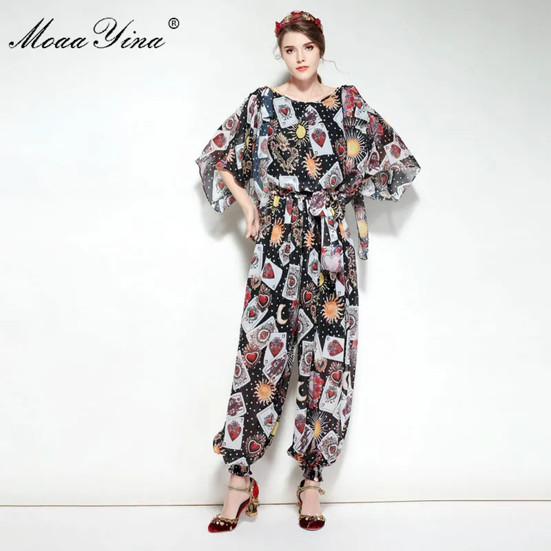 Élasticité Combinaisons Moaayina Concepteur Taille Imprimé Cartes Été Femmes Asymétrique Noir De Printemps À Vintage Jouer Manches qxxwtrg8E