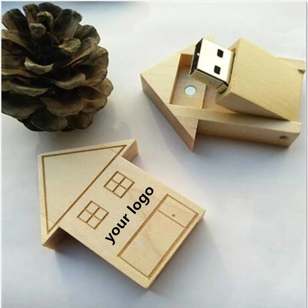 

Custom DIY LOGO,Picture.Texts Wooden House Pattern USB 2.0 Memory flash stick pen drive