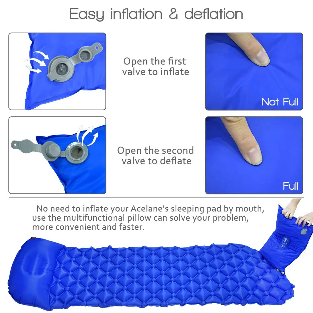 Acelane Сверхлегкая автоматически надувающаяся Подушка Воздушный Спальный Матрас Подушка с губкой наполнитель подушка для наружного спального мешка