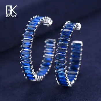 

GODKI Personality Blue Full Cubic Zirconia Super Circle Hoop Earrings For Women Fashion Jewelry Trendy Retro Round Hoop Earrings
