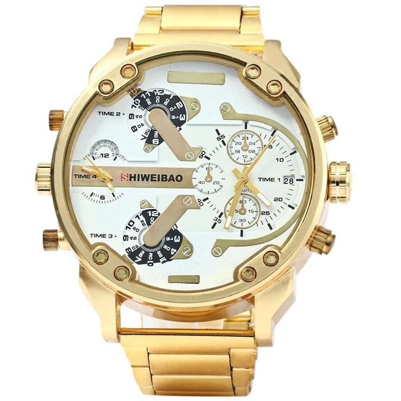 Beste SHIWEIBAO Mannen Horloges Dubbele Quartz Movt Gold Horloge Horloges Grote Wijzerplaat Merk Sport Militaire Quartz Horloges Relogio Masculino