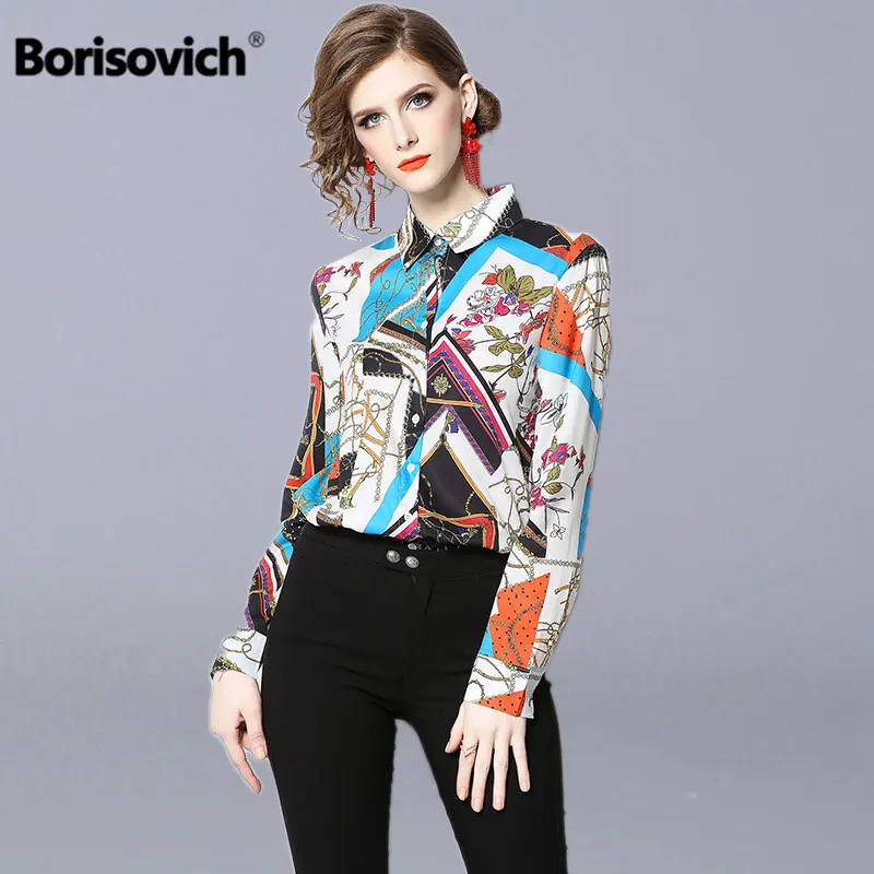 

Borisovich Women Casual Blouses Shirts New 2019 Spring Fashion Turn-down Collar Long Sleeve Office Lady Elegant Print Shirt N715