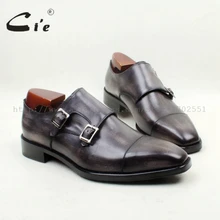 Cie Площади Cap Toe Ручной 100% Натуральной Телячьей Кожи Подошва Дышащая Ручная Роспись Серый Двухместный Монах Ремни Мужчины Обуви MS143