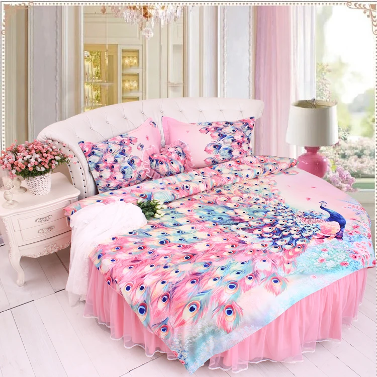 DreamingBLUE кружева круглая кровать постельного белья King SIZE 8 ноги домой сладкий цветок DuvetCover Bedskirt наволочка наборы