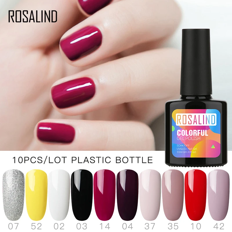 

10PCS/LOT ROSALIND 10ML Gel Nail Polish Plastic Bottle Set Fresh Color Soak off UV Nail Art Manicure Gel Polish Varnish Kit