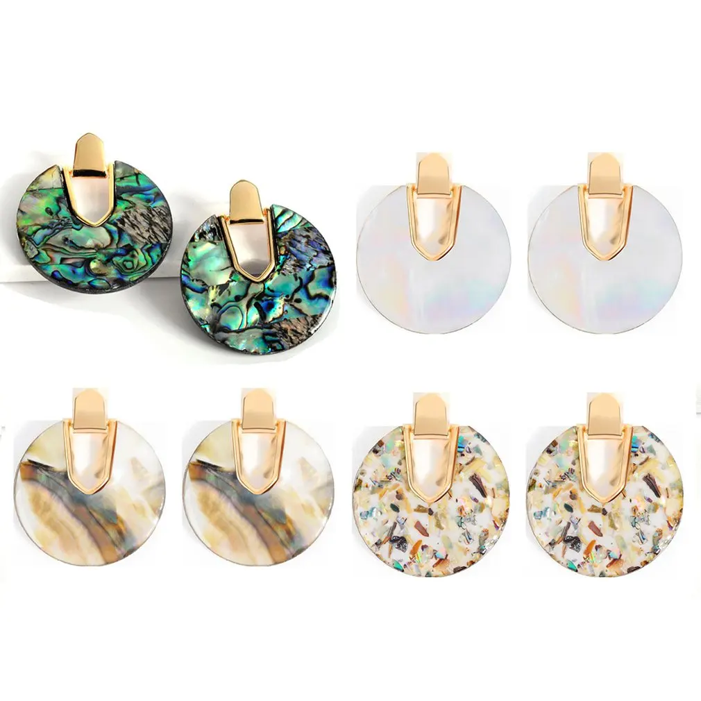 

Round Abalone Shell Earrings Alloy Shell Pendant Earrings Stud Acetate Plate Dangle European And American New Alloy Shell