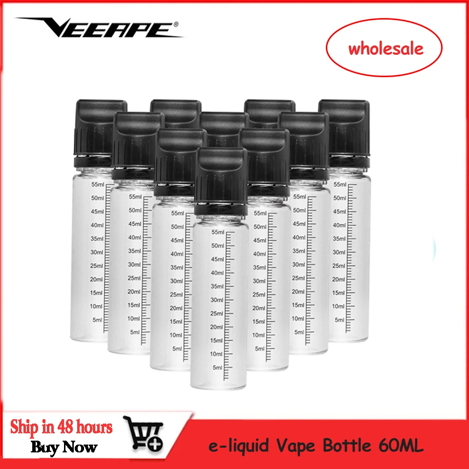

wholesale 100pcs/50pcs Veeape e-liquid Vape Bottle 60ML PET Plastic Ejuice Bottles Childproof Cap Long Thin Tip Dropper Bottles