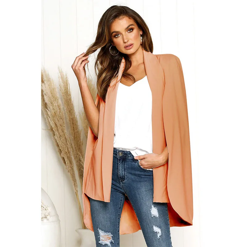 

Cardigan Women Summer Long Sleeve Solid Splice Slim Fashion Open Front Office Lady Turn Down Collar Leisure Outwear New 2019 D30