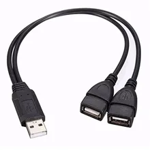 USB Cable Y Splitter USB 2.0 A Male to 2 Dual Female Hub Adapter 2 port Sync Data Charging Power Converter Extension Cable leory 30cm usb 2 0 a male to mini usb b 5pin male data cable cord adapter converter power cable charger for arduino camera