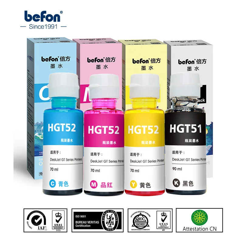 Befon X4 многоразовый набор чернил для hp GT51 GT52 GT 51 52 для GT5810 GT5820 5810 5820 струйный принтер чернила 90 мл 70 мл