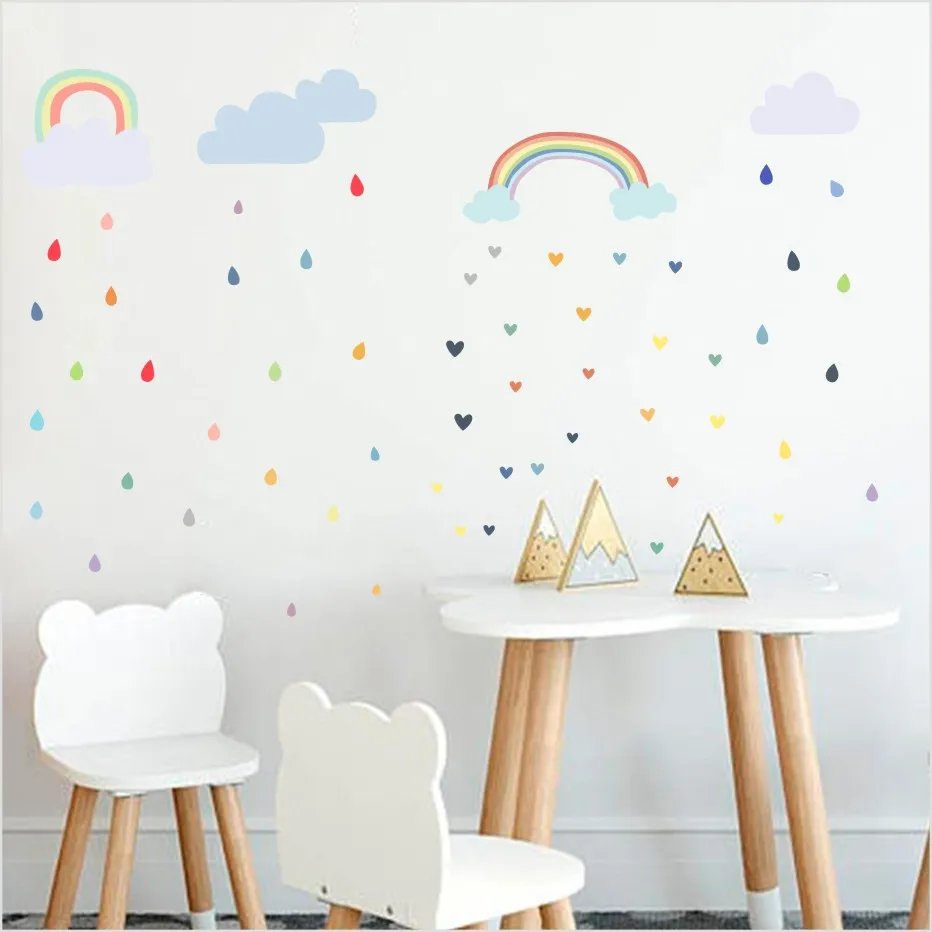 Cartoon Rainbow Wall Stickers Colorful Cloud Heart Reflective PVC Children Room Decoration Wall
