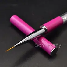 Rose Red Nail Art Brush Clear Crystal Handle Nail Art Drawing Liner Pen Brush