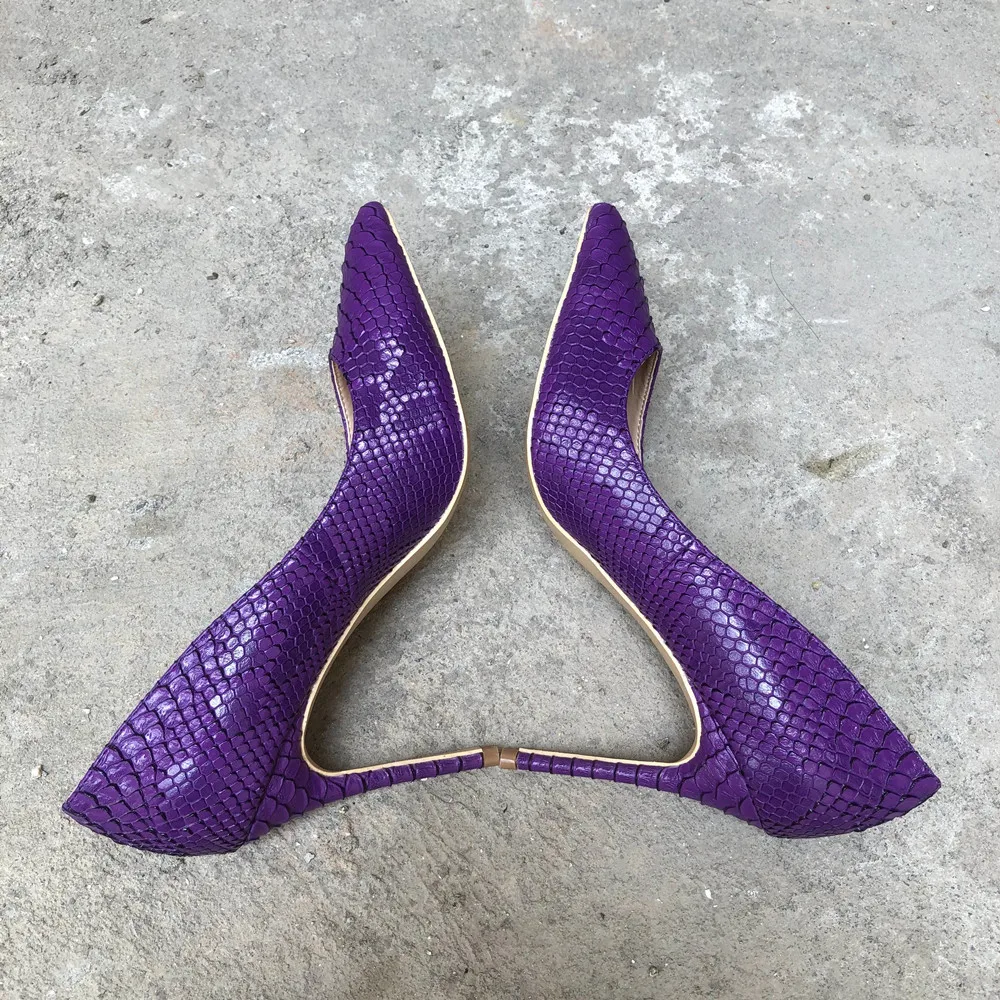 Veowalk/пикантные женские туфли-лодочки на высоком каблуке фиолетового цвета с тиснением под крокодиловую кожу в итальянском стиле туфли на тонком каблуке по индивидуальному заказу