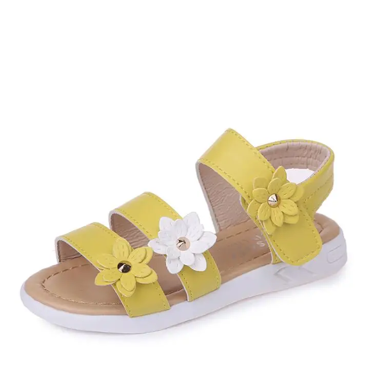 Новые летние детские сандалии девушки принцесса красивый цветок обувь Дети плоские сандалии для маленьких девочек римские туфли розовый