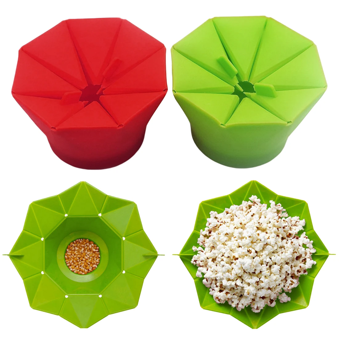 

Kitchen Tool Silicone Popcorn bowl Home Microwaveable Pop Corn Maker Bowl Microwave Safe Popcorn Bakingwares Bucket Red Green