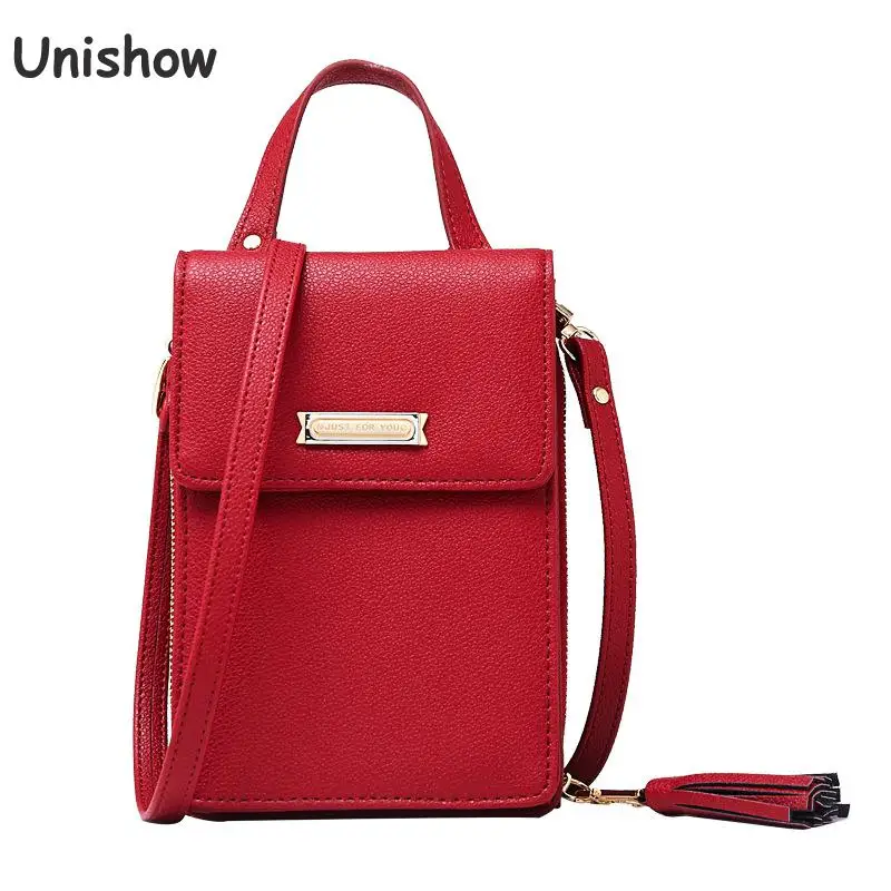 Unishow هاتف محمول حقيبة المحفظة المرأة البسيطة حقيبة كتف صغيرة شرابة النساء رسول Crossbody حقيبة الوظائف محفظة سيدة