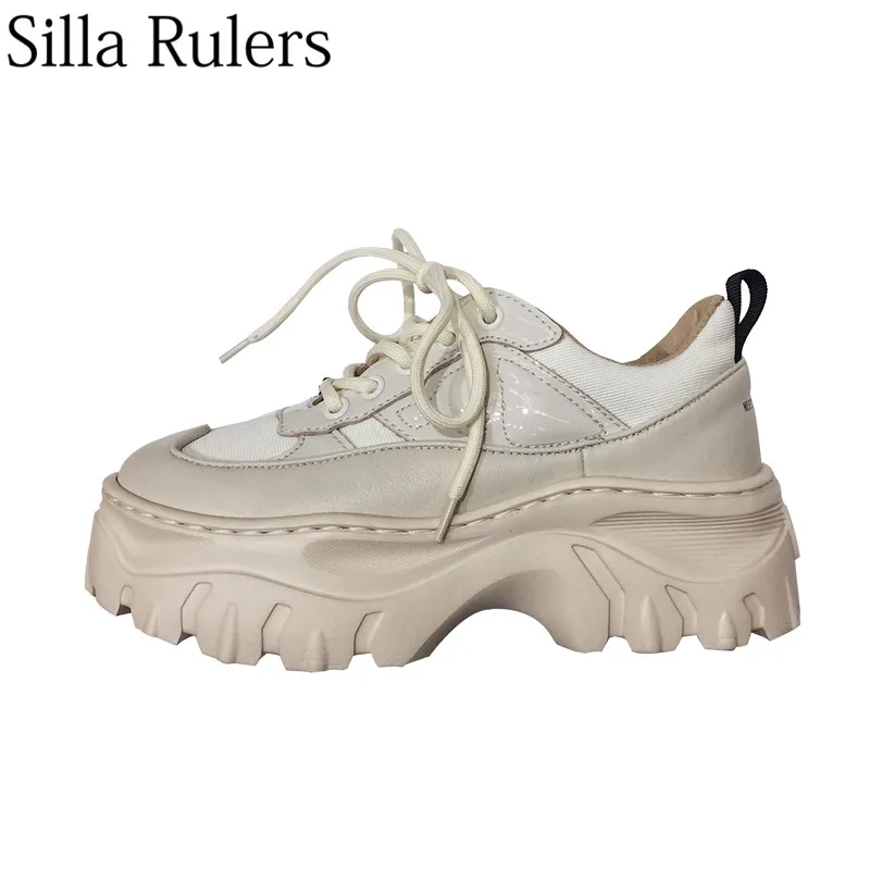 Cuir Blanc Mujer 2018 Casual Fond Zapatillas Femme Lacent Femmes En Chaussures Dirigeants Rond Riz Bout Piste Vache White Silla Épais TxvXEv