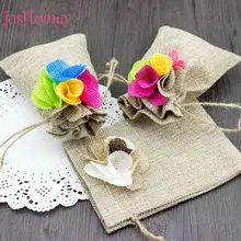 jusHomey 10x15cm Rustic Drawstring Burlap Gift Bags w Dyed Jute Flower Wedding Favor Pouch,Party Gift Bag,Sachet, Wedding Supply