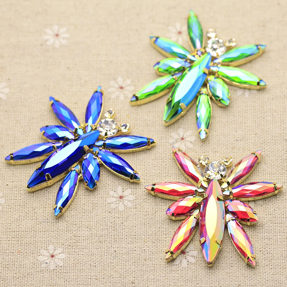 

2019 new dragonfly Shape Colorful Rhinestone applique Sew on Rhinestone with gold base animal DIY rhinestone accessories
