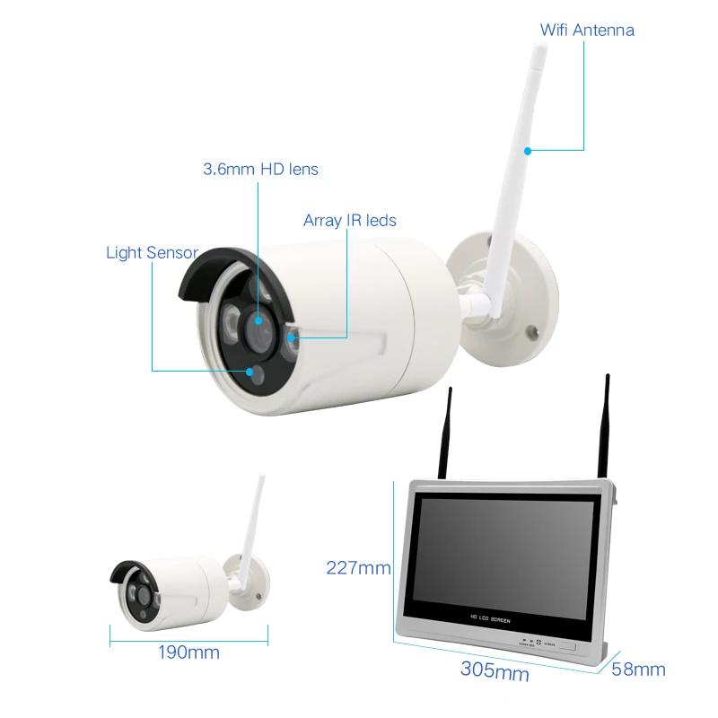 Best 12 Inch LCD Monitor Wireless NVR CCTV Security Camera System 4CH 960P H.265 WiFi NVR Kits 4 Channel CCTV Surveillance Kit 4