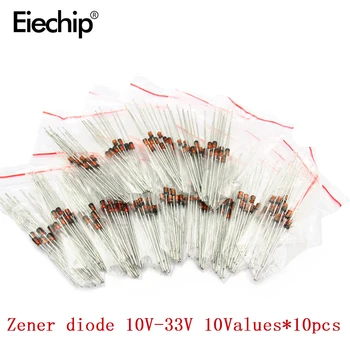 

100pcs/lot Zener diode kit 1/2w 0.5W regulator 10V-30V 10VALUES*10pcs electronic Kit pack
