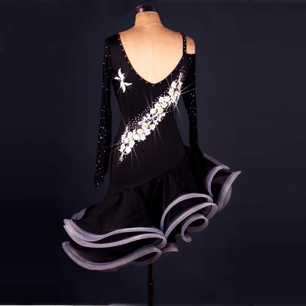 2018 Мода Латинской Сальса Танго ча-ча Бальные конкурс блестками вечернее платье для танцев